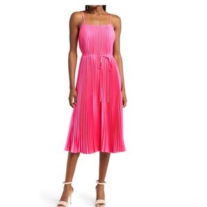Sam Edelman Hammered Satin Plissé Dress in Hot Pink, Size Medium